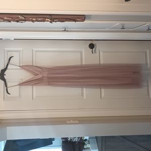 Long chiffon casual/formal champagne colored dress. Criss cross adjustable strap